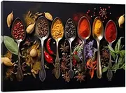 CGXLB Kitchen Wall Art Colorful Seasoning Spoon Wall Decor Vintage Canvas Picture Still Life Food Photos Home Painting Chili Modern Kitchen Artwork for Dining Room Living Room wall Framed 24"x36"