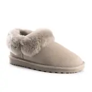 Aus Wooli Ugg Unisex Sheepskin Wool Traditional Ankle Slippers - Light Grey