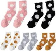 [Toyokar] Cozy Warm Fuzzy Crew Socks 5 Pairs Soft Breathable Novelty Casual Dots Sleeping Socks, Multicolor, One Size
