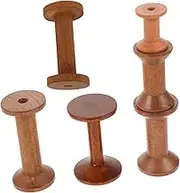 SEWACC 6pcs Vintage Wooden Thread Spools Handmade Wood Bobbins for Sewing Embroidery and Craft Projects Retro Wood Thread Holder for DIY Enthusiasts Unique Craftsmanship