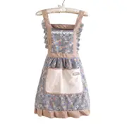 Floral Apron Bib Washable Waiter Chef Kitchen Cooking Cotton Apron with Pockets Blue