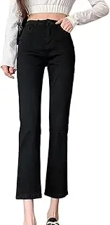 [Generic] Women High Waisted Split Cropped Jeans Cotton Straight Tube Skinny Jean Pants Lady Classic Comfortable Button Denim Pants