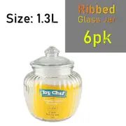 6x Glass Jar 1.3L Kitchen Food Storage Container Organiser Candy Vase Decorative