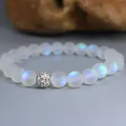 Glowing Moonstone Beaded Bracelet Delicate Healing Balancing Stretch Bracelet