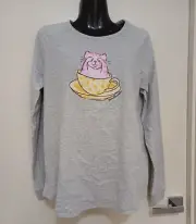 PETER ALEXANDER PYJAMA LONG SLEEVE TOP CAT IN A CUP PRINT WOMENS SIZE M COTTON
