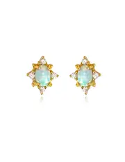 Culturesse Apricia Sterling Silver Dainty Opal Stud Earrings 18 K Gold Plating