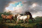 Art Three Colorful Horses Landscape Ceramic Mural Backsplash Bath Tile #2183