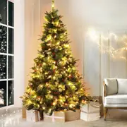 2.1M Christmas Tree with Pine Cones Red Berries Prelit Warm Lights