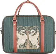 [Signare] Swan Tapestry Cabin Bag, Green with Brown Leather Trim, Walter Crane Design (Swan, Rush and Iris, CABIN-SWAN), Swan, One Size