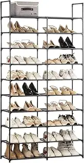 HODYANN 10 Tiers Shoe Rack, 30-40 Pairs Large Shoe Organizer, Sturdy Shoe Storage, Space Saving Tall Metal Shoe Shelf, Stackable Shoe Rack for Closet, Entryway, Bedroom, Black