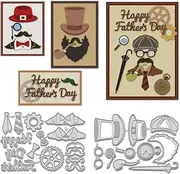 WADORN 2Pcs Happy Father's Day Cutting Dies, Vintage Man Metal Die Cuts Hat Tie Suit Embossing Stencils Beard Clock Birthday Template Sets for Card Making Paper Photo Album DIY Scrapbooking Decor