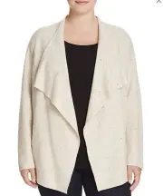 EILEEN FISHER NWT Plus Shawl Collar Cardigan Open Front Ecru Size 1X Retail $268