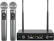 Phenyx Pro Wireless Microphone System, Metal Wireless Mic Set with Case,Handheld Cordless Dynamic Microphones for Singing, Karaoke, Church, DJ, 2x30 UHF Adjustable Frequencies, 200ft Range (PTU-52)