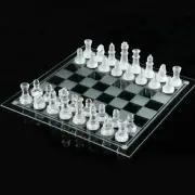 KAV Crystal Chess Game Set Frosted Polished Glass Board Pieces Padded Bottom