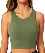 [BAYDI] Women's Sports Bra Without Underwire Bustier High Closed Crop Top Racerback Tank Tops Removable Padding Yoga Bra, Grey Olive, XL