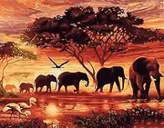 Awesocrafts Number Painting Kits, Landscape of Africa, African Animals Elephant Tree Sunset Paint by Number 16x20 inches for Adults and Kids (Africa)
