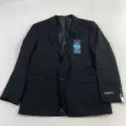 Stafford CoolMax Blazer Sport Coat Mens 44 Reg Black Wool Stretch Classic Fit