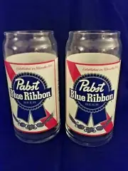 Pabst Blue Ribbon PBR New set of 2 Tall Boy Can Shaped 20oz. Beer Glasses