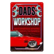2x Dad's Workshop Dangerous In Progress Tin Metal Sign Rustic Look Vintage
