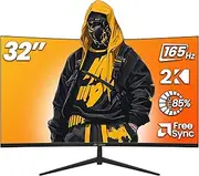 [CRUA] 32" Curved Gaming Monitor, 2K QHD 2560x1440P, 144Hz/165Hz Computer Monitors, 99% sRGB, FreeSync, Low Blue Light, 1800R VA Screen, HDMI 1.4/DP 1.2, Wall Mountable - Black