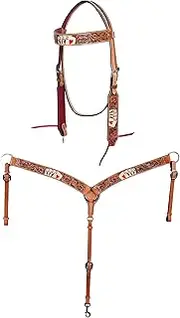 Challenger Horse Western Leather Tooled Headstall Bridle Breast Collar Tack Set 78HRBrowbandSet