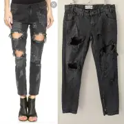 One Teaspoon sz 26 Freebirds Trashed Black Relaxed Jeans NEW W tags