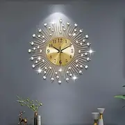 YIJIDECOR Large Wall Clocks for Living Room Decor Modern Gold Silent Wall Clock Battery Operated Non-Ticking for Bedroom Kitchen Home Decorative 14 Inch Round Metal Crystal Wall Watch for Office