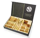 Gold Silverware Set with Box, 24-Piece Stainless Steel Gold Flatware Housewar...