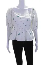 Barbour Womens Cotton White Floral Embroidered Tie Open Back Blouse Top Size 4