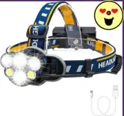 Linterna frontal LED recargable, 1000 lúmenes altos, 6 LED 8 modos de luz.neuvo.