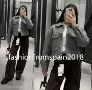 ZARA NEW WOMAN PATCH POCKETS BOUCLÉ CROPPED JACKET GREY XS-XXL 3046/288