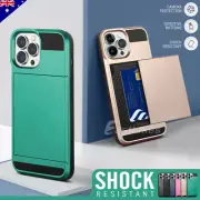 Shockproof Sliding Card Hybrid Case Cover For iPhone 14 Pro Max 13 12 11 XS XR 8