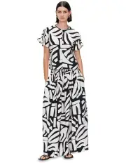 [Veronika Maine] Monochrome Mosaic Print Top in Black/White