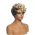 Short Pixie Cuts Hair Curly Blonde Brown 2 Tones Synthetic Wigs for Black Women