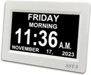 SSYA Digital Calendar Alarm Clock - Dementia Clocks for 7 inch, 7" White