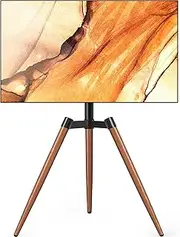 TVON Easel TV Stand with Tripod Base for 37–65 Inch Flat/Curved Screen TVs up to 77 lbs, Height Adjustable TV Floor Stand with Cable Ties and 100° Swivel for Bedroom, Living Room, Studio, Brown
