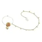 Traditional Golden Flower Nose Ring With White Pearl Hair Chain For Girls