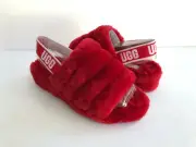 UGG FLUFF YEAH SLIDE RED RIBBON MOCASSIN SLIP ON SANDAL US 8 / EU 39 / UK 6 NIB
