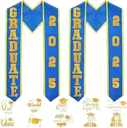 LACGO Graduation Sash, Unisex Adult Plain Graduation Stole, 2025 Grad Shawl Strap with DIY Iron on Letter Number Graduation Pattern Patch, 70’’ Long(2 Pcs Blue)