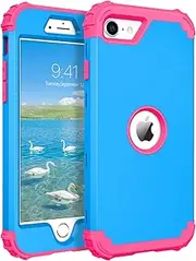 BENTOBEN for iPhone SE 2022 Case and iPhone SE 2020 Case, Heavy Duty 3 in 1 Full Body Rugged Shockproof Hybrid Hard PC Soft Rubber Girls Women Phone Case for iPhone SE 3rd/2nd Gen, Blue/Hot Pink