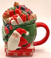 New West Elm Christmas Santa Sleigh Mug with Presents Topper 6"