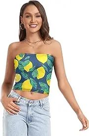 [RPLIFE] Create A Featuring Vibrant Yellow Lemons and Green Tube Top Strapless Top Women, Mesh Tube Tops, Trendy Crop Tops (S)