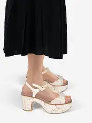 Ecru Snakeskin Platform Sandals