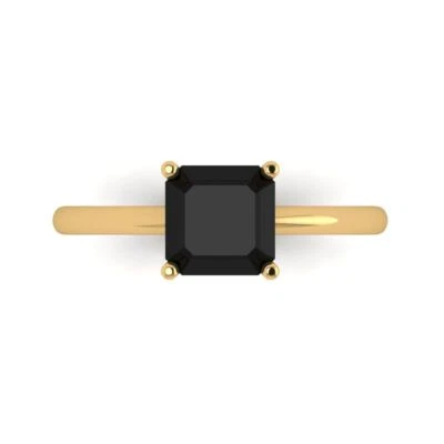 1.5Ct Asscher Cut Natural Onyx Solid 14K/18K Gold Solitaire Engagement Ring