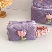 On My Mind - Flower Quilted Makeup Bag Clutch - Grape Purple - One Size