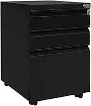 Modern Wood Filing Cabinet with 3 Drawers Office File Cabinet with Lock, Black Color