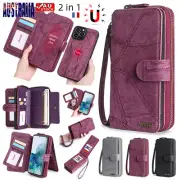 ZIP Leather Case Detachable Wallet Cover For iPhone 16e 15 14 13 12 11 Pro Max 8