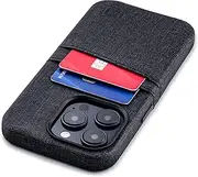 Dockem iPhone 14 Pro Card Case with Built-in Metal Plate for Magnetic Mounting & 2 Card Holder Pockets: Luxe M2 Wallet, Canvas Style Synthetic Leather (iPhone 14 Pro, Black)