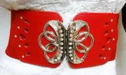 Elegant & Stylish High &Low Waist Elastic Red Belt W/ Metal Buckle Lock S M L