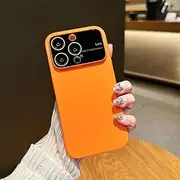 Large Window Glass Matte Phone Case for iPhone 12 13 14 Pro Max 14 Plus Temper Glass Camera Protection Ultra Thin Hard PC Covers,Orange,for iPhone 13 ProMax